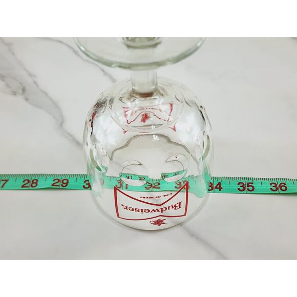 Budweiser Thumbprint Beer Goblet Glass 16oz Chalice Cup Red Logo 6" Vintage - Picture 14 of 14
